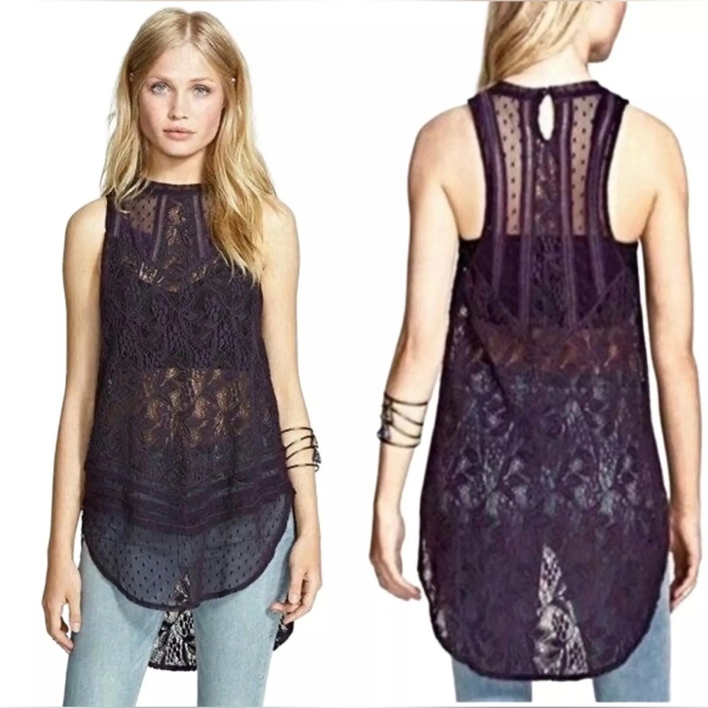 Free People Masie Lace Tunic Purple XS